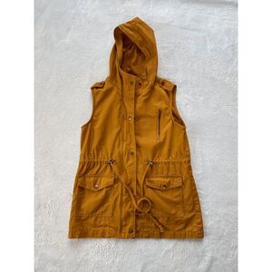Zenana Outfitters Dark Mustard Yellow 100% Cotton Hooded Vest, Size S, Full Zip